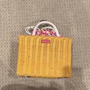 Kate Spade Yellow Wicker Tote with Floral Accent